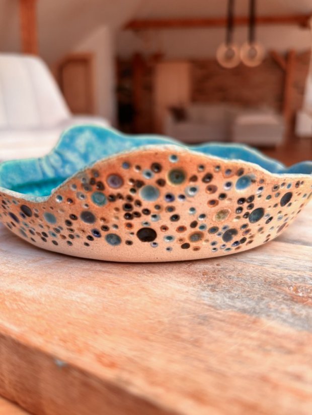 Keramická miska „Tyrkys“ s krakelovaným sklom 18 cm