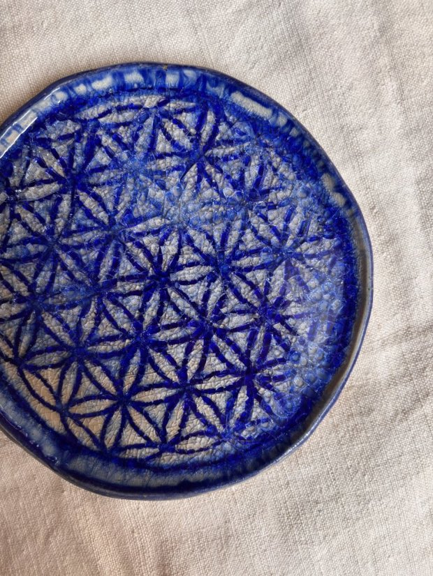 Ručne robený keramický tanier kvet života | priemer 20 cm