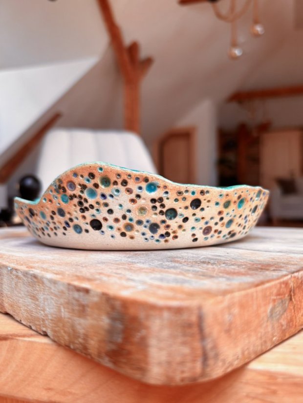 Keramická miska „Tyrkys“ s krakelovaným sklom 18 cm