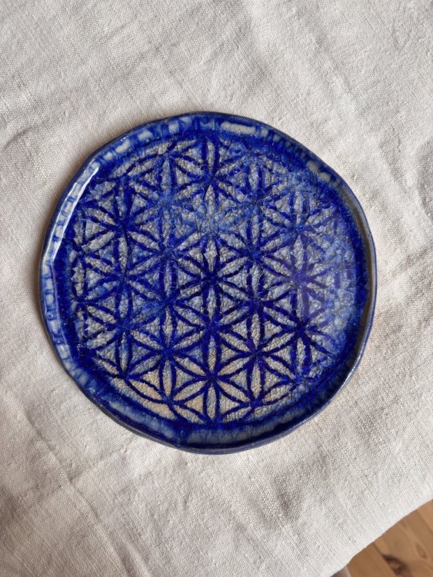 Ručne robený keramický tanier kvet života | priemer 20 cm