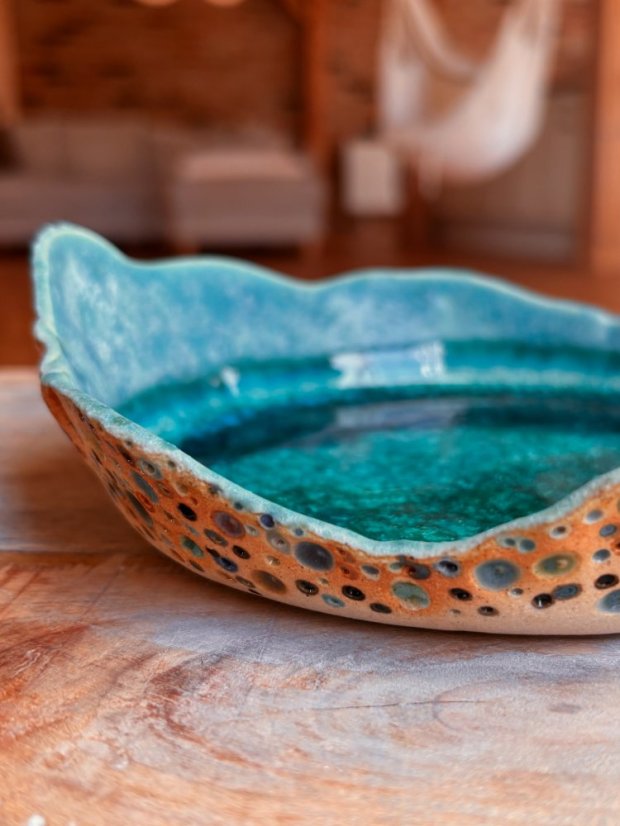 Keramická miska „Tyrkys“ s krakelovaným sklom 18 cm