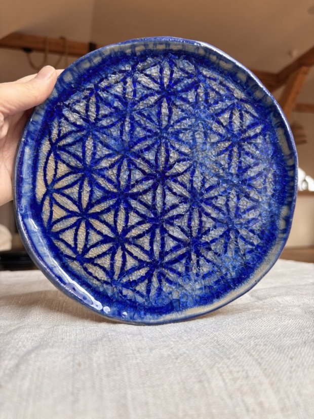 Ručne robený keramický tanier kvet života | priemer 20 cm