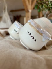 Ručne robený set keramických šálok „mamka & ocko"