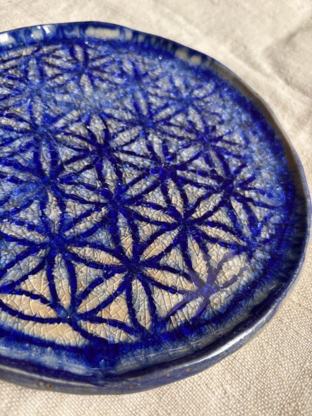 Ručne robený keramický tanier kvet života | priemer 20 cm