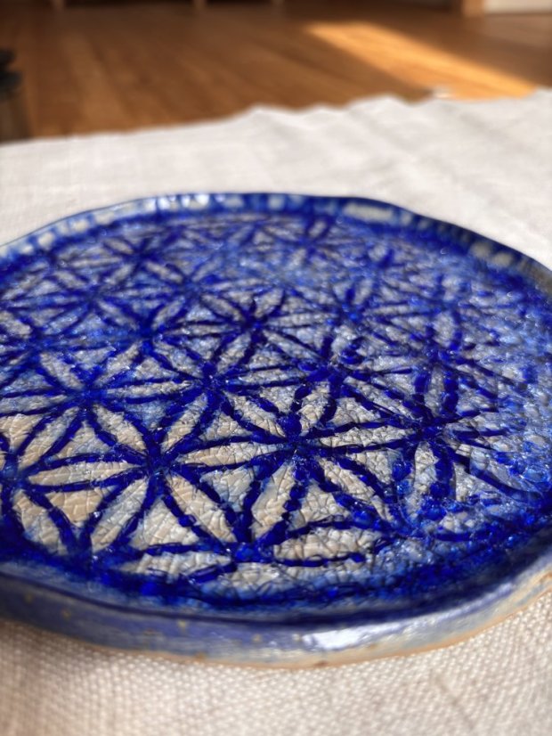 Ručne robený keramický tanier kvet života | priemer 20 cm